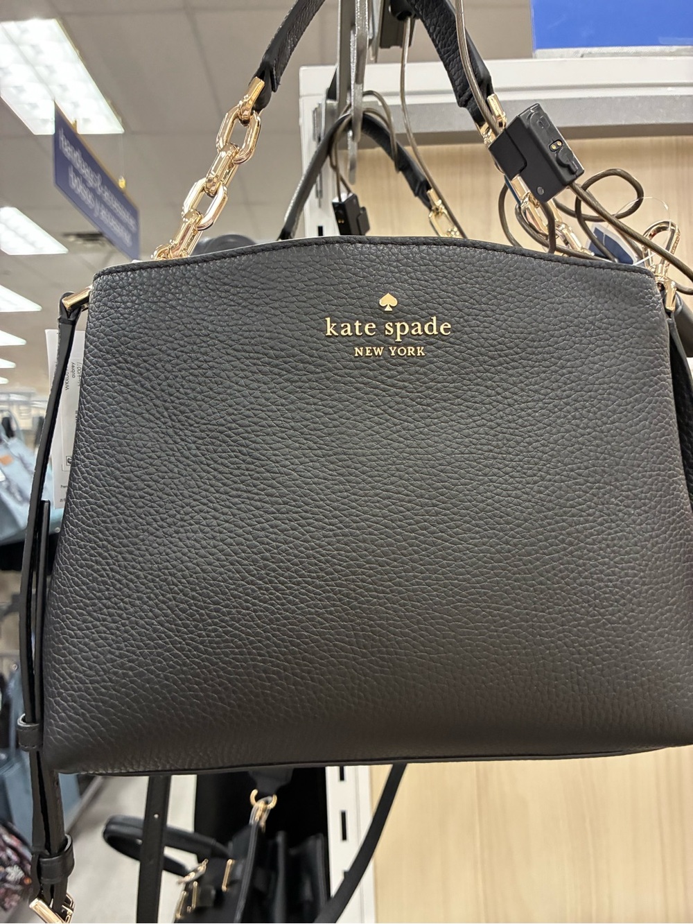 kate spade black pebbled leather satchel with gold hardware